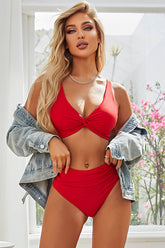 High Waist Twist Front Two Piece Swimsuits
