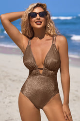 Plunge V Neck Tummy Control One Piece Swimsuit