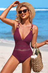 Crochet Plunge V Neck Strappy Bathing Suit