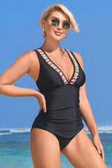 Rainbow V-neck Sleeveless One Piece Swimsuit