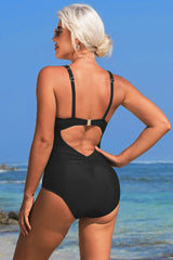 Ruched V Neck Tummy Control One Piece Swimsuit