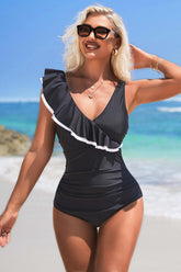 Ruffle V-Neck One Piece Swimsuit Monokini Swimwear