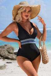 Ruched Stitching Plunge V-neck One Piece Swimsuit