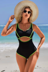 Contrast Binding Cut Out One Piece Swimsuit