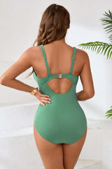 Ribbed Shell Stitched V Neck Bathing Suits