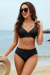 V Neck Bikini Set High Waist Two Piece Bathing Suit