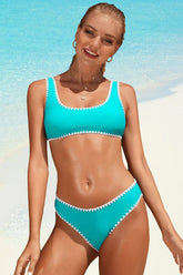 Sporty Crop Contrast Lace High Cut Bikini