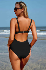 Ruched Scalloped Square Neck One Piece Swimsuits