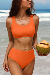 Scalloped Retro Square Neck Modest Bikini Set