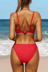 Women Plunge V Neck Bathing Suit O-Ring Swimwear