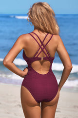 Crochet Plunge V Neck Strappy Bathing Suit