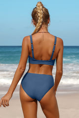 Women High Waisted Bikini Crop Top Ruched Swimsuit
