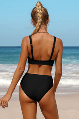 Women High Waisted Bikini Crop Top Ruched Swimsuit