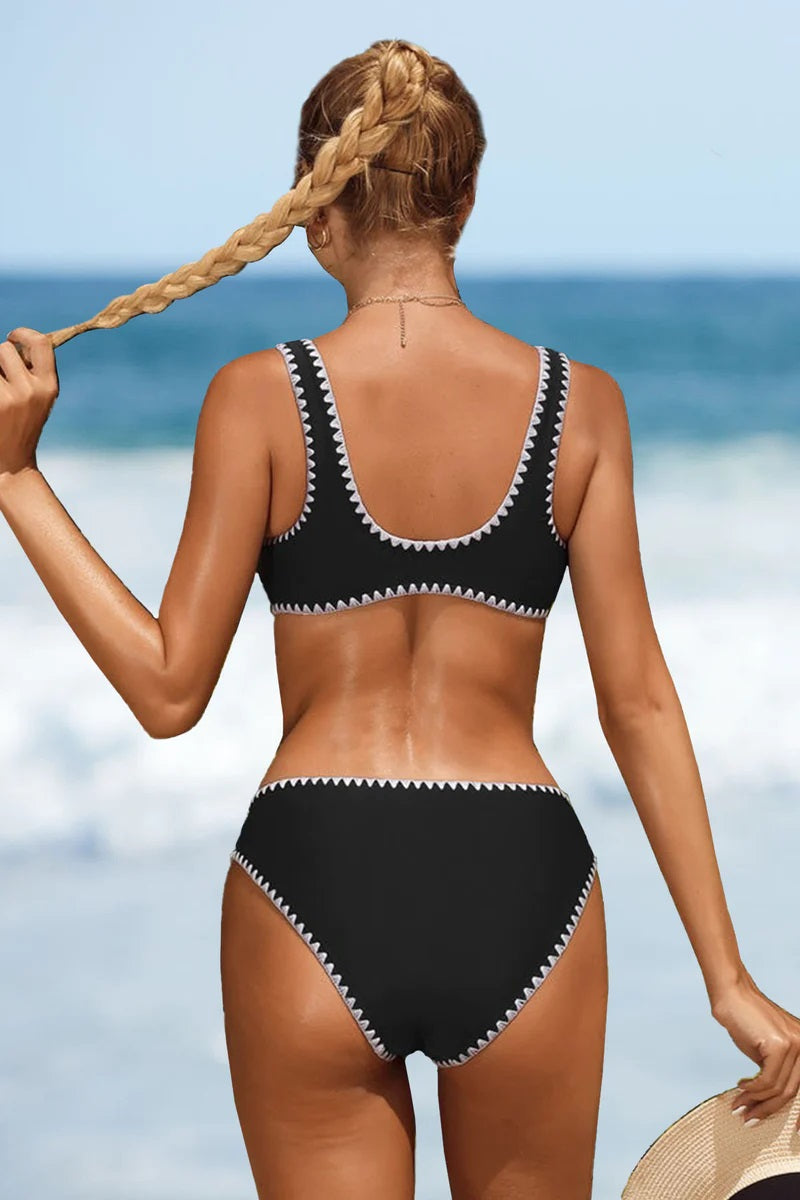 Sporty Crop Contrast Lace High Cut Bikini