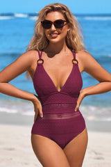 Crochet Plunge V Neck Strappy Bathing Suit