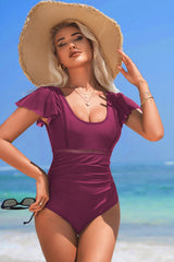 Ruffle U Neck Ruched Tummy Control Bathing Suits