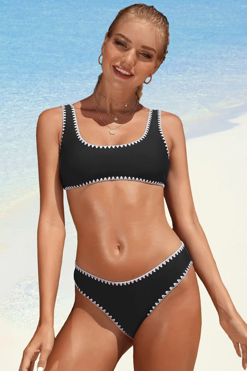 Sporty Crop Contrast Lace High Cut Bikini