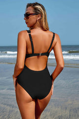 Ruched Scalloped Square Neck One Piece Swimsuits