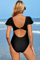 Ruffle Woven Colorful V-neck One Piece Swimsuit