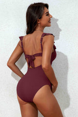 Ribbed Tie Knot Maternity Swimsuit Cutout Swimwear