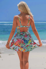 Floral Print Swimdress One Piece Skirt Swimsuit
