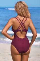 Crochet Plunge V Neck Strappy Bathing Suit
